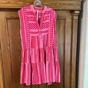 Uncle Frank Anthropologie Pink Geometric Patterned Sleeveless Dress size XS